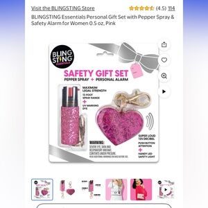 Pink glitter Bling Sting safety gift set personal alarm pepper spray keychain